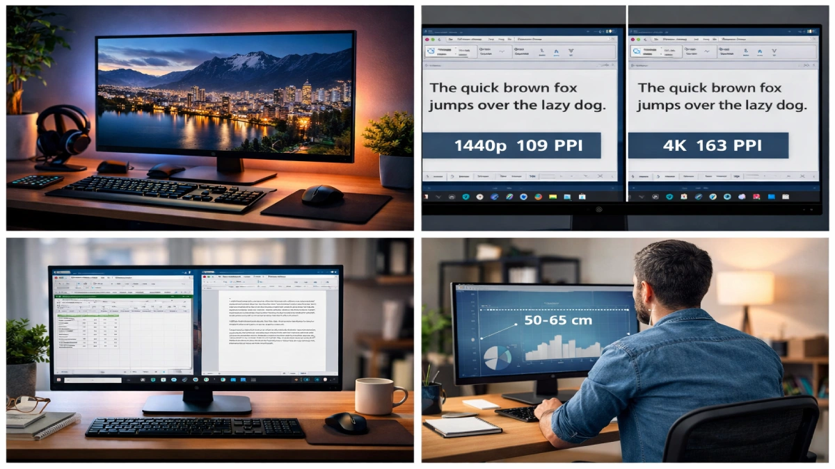 Monitor 4K de 27 de inci folosit pe birou pentru muncă zilnică