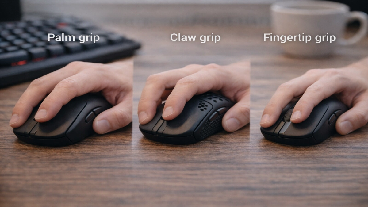 Diferențe între palm grip, claw grip și fingertip grip la mouse-urile de gaming