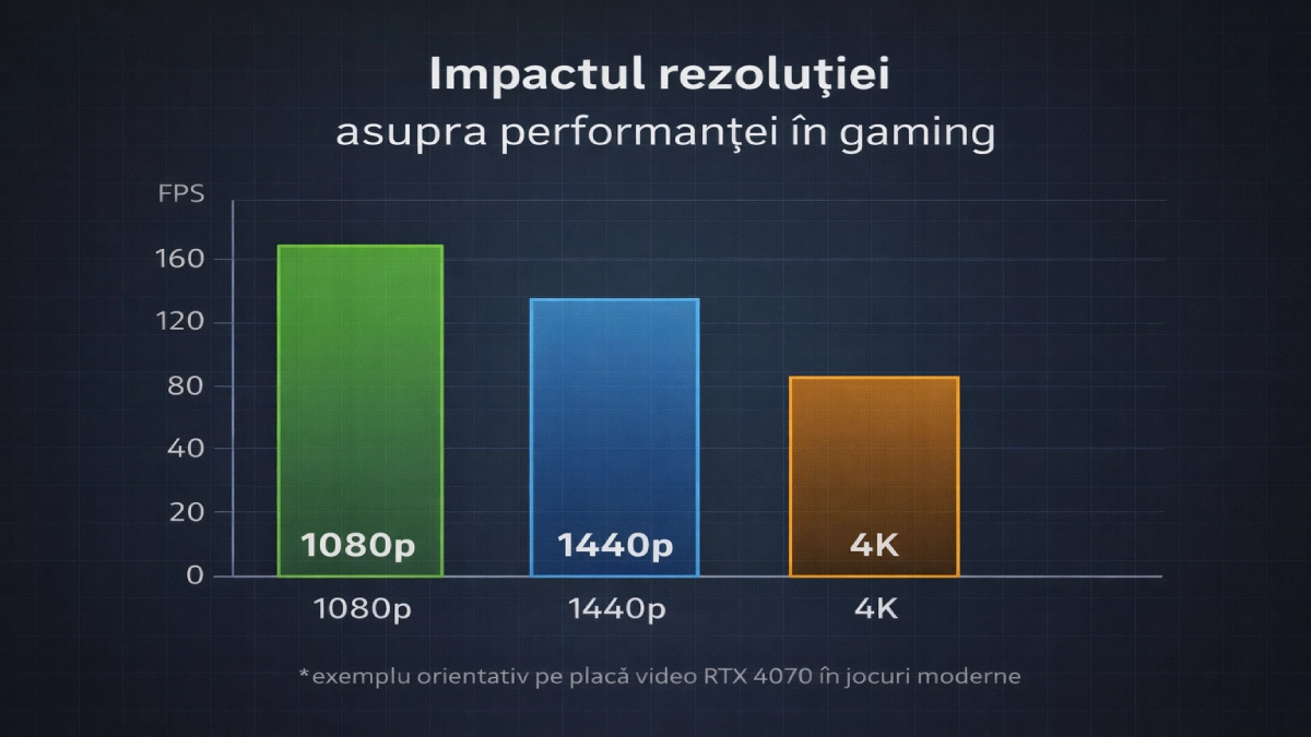 grafic impact rezoluție asupra fps în gaming 1080p 1440p 4k