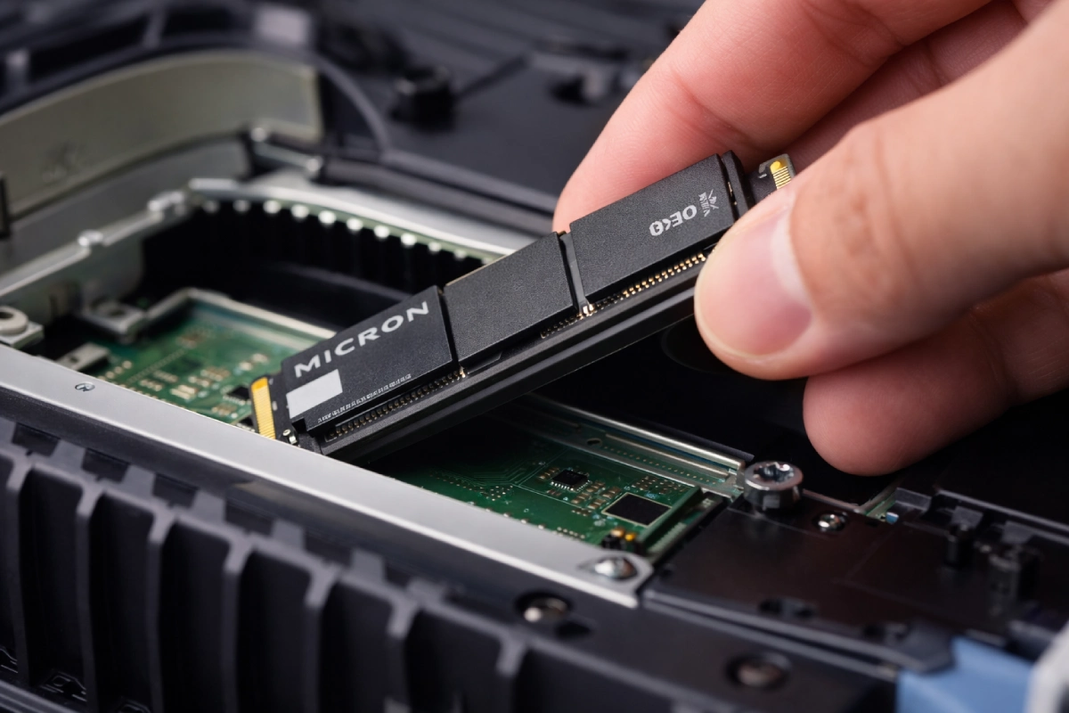 montaj corect SSD PS5 în slot M.2 NVMe unghi 30 grade