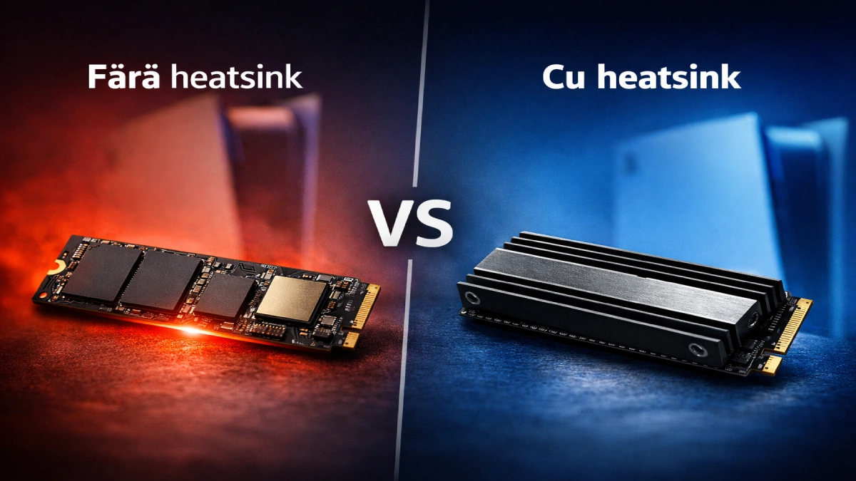 SSD PS5 cu radiator comparat cu SSD fără radiator în condiții de utilizare gaming