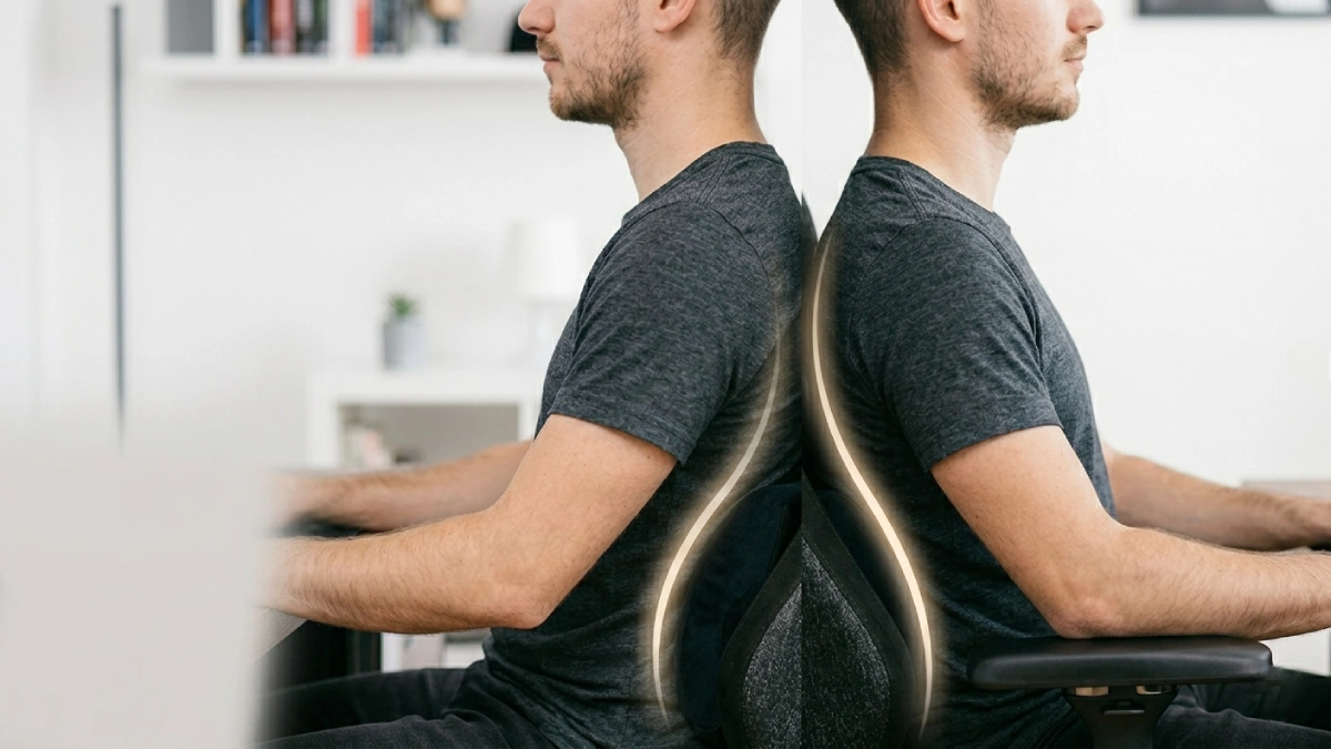 poziție corectă a coloanei și suport lombar pe scaun de gaming