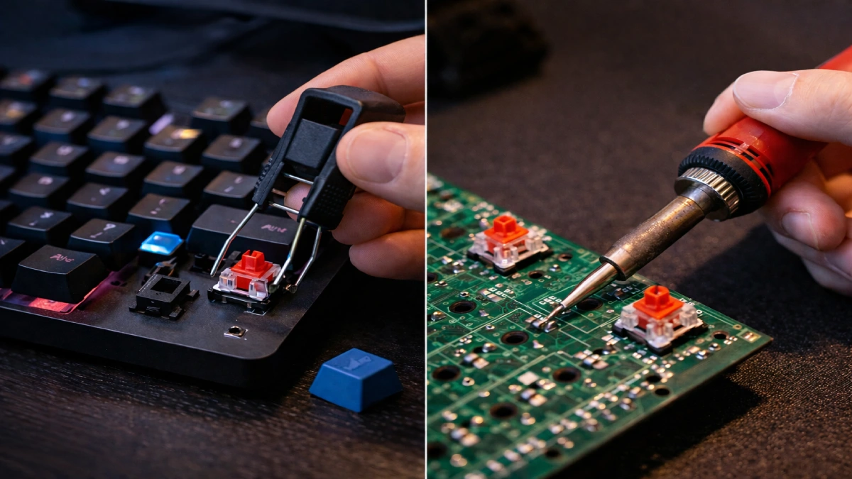 diferenta tastatura mecanica hotswap vs switch-uri lipite pe pcb explicatie vizuala