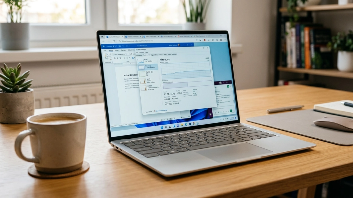 câtă RAM are nevoie un laptop — Task Manager memorie 16 GB utilizare reală