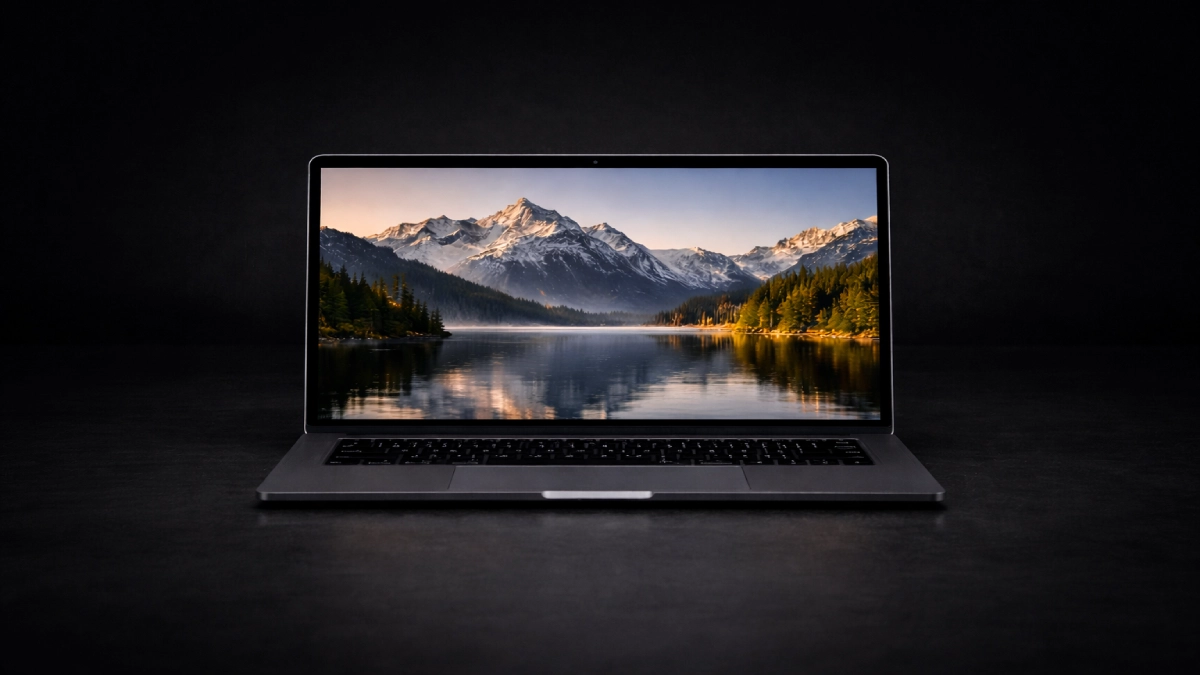 Ecran laptop cu rezoluție înaltă afișând o imagine clară și detaliată