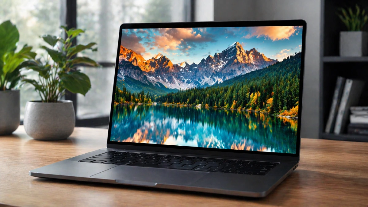 Laptop cu ecran de calitate afișând culori vii și contrast ridicat