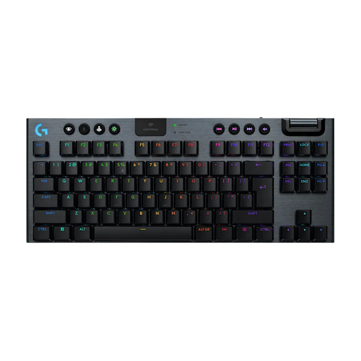 Tastatură gaming mecanică Logitech G915 X LIGHTSPEED TKL wireless low-profile neagră cu iluminare RGB per tastă