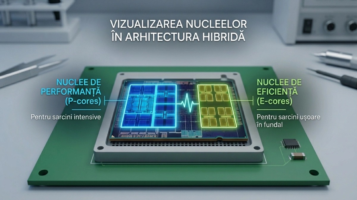 nuclee de performanță vs nuclee de eficiență — arhitectura hibridă procesor laptop