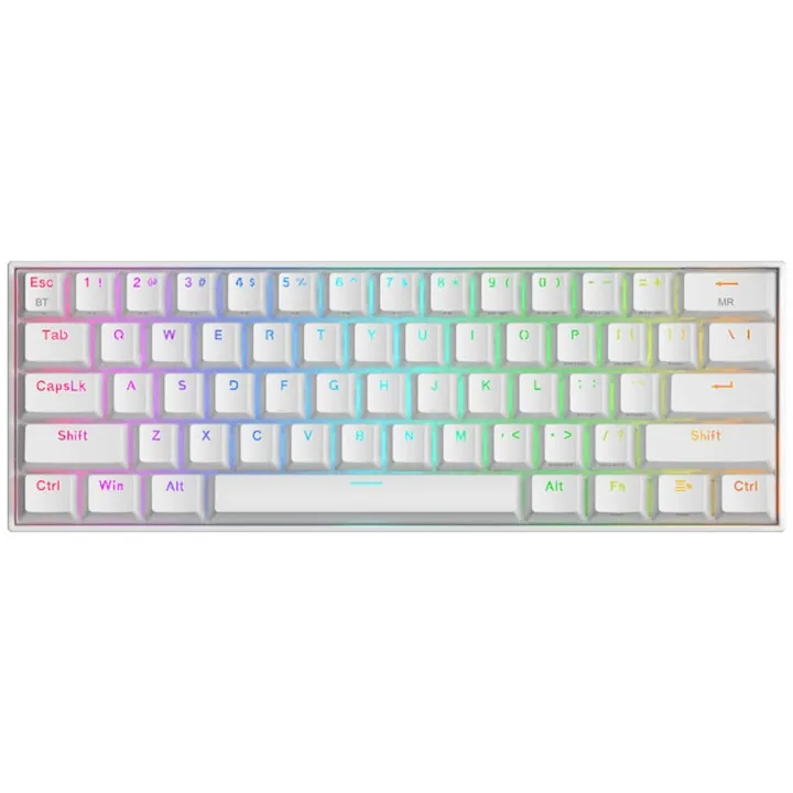 Text alternativ (alt): Tastatură mecanică Redragon Draconic Pro albă 60% cu switch-uri maro și iluminare RGB