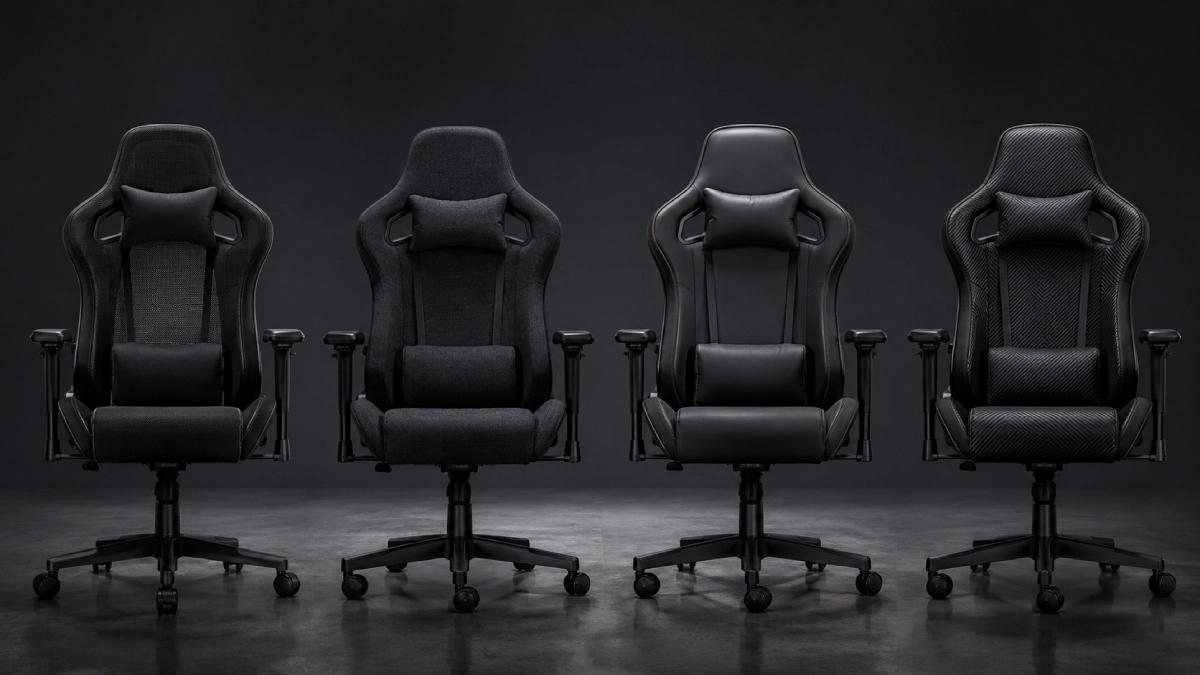 Patru scaune gaming ieftine sub 800 lei comparate: mesh, textil, piele sintetică și pattern carbon