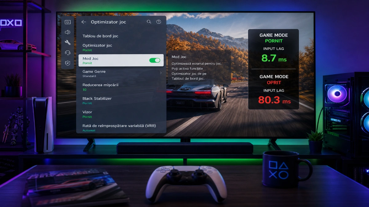 Activarea Game Mode pe televizor pentru reducerea input lag-ului la gaming