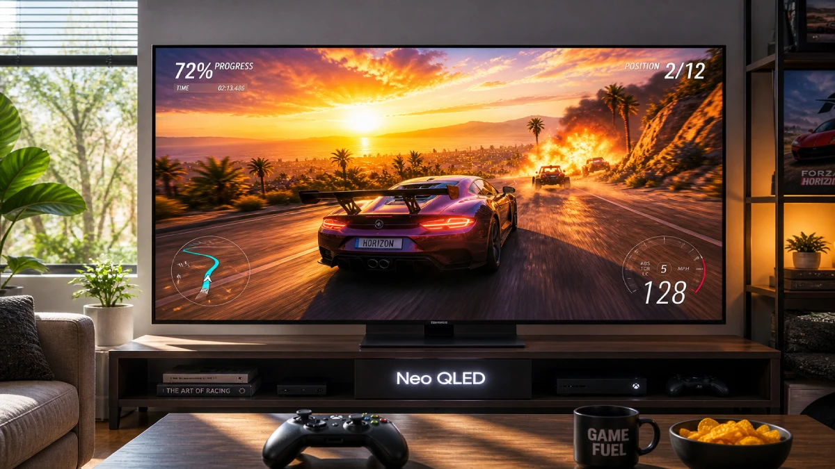 Luminozitate HDR intensă pe televizor Neo QLED în jocuri open world