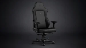 Noblechairs HERO Black Edition — scaun gaming premium negru cu cotiere 4D și bază aluminiu, vedere laterală