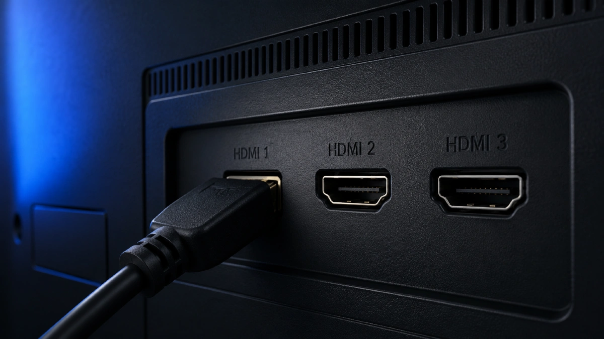 Porturi HDMI pe spatele unui televizor cu cablu conectat în HDMI 1