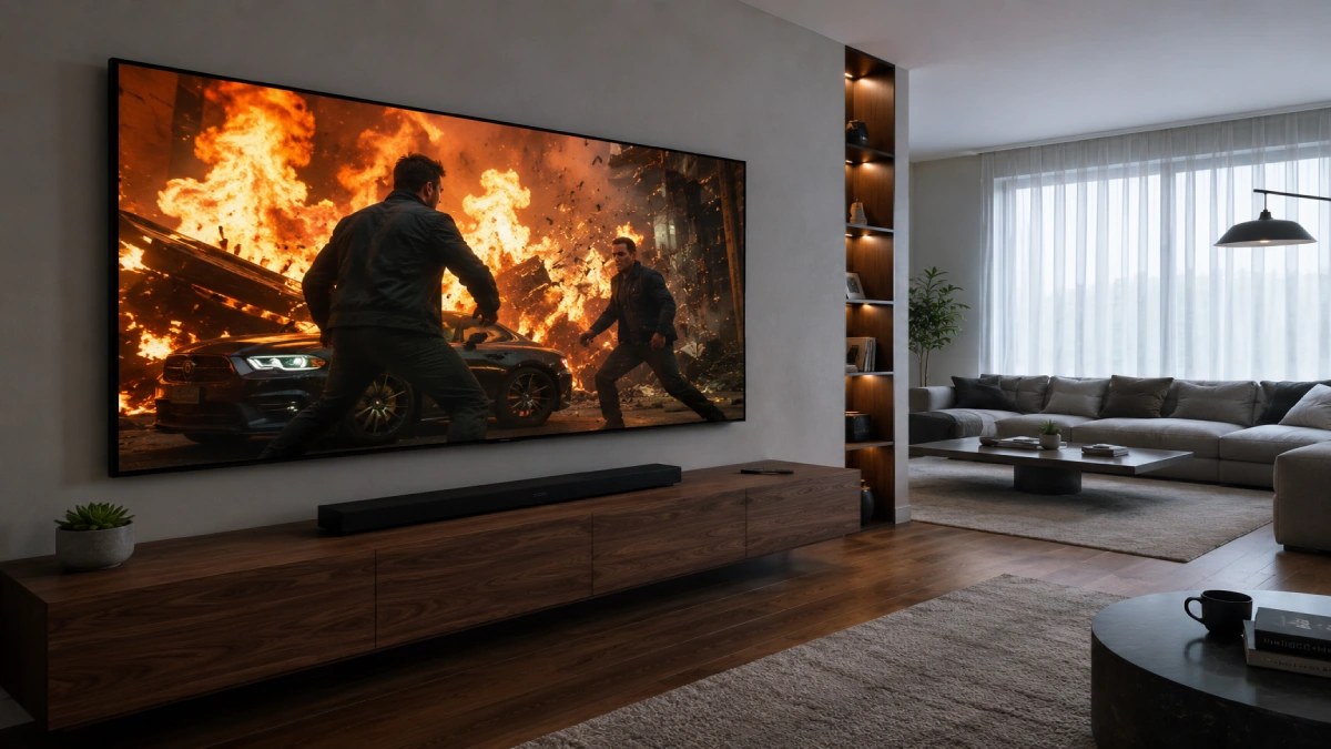 Televizor de 189 cm într-un living spațios