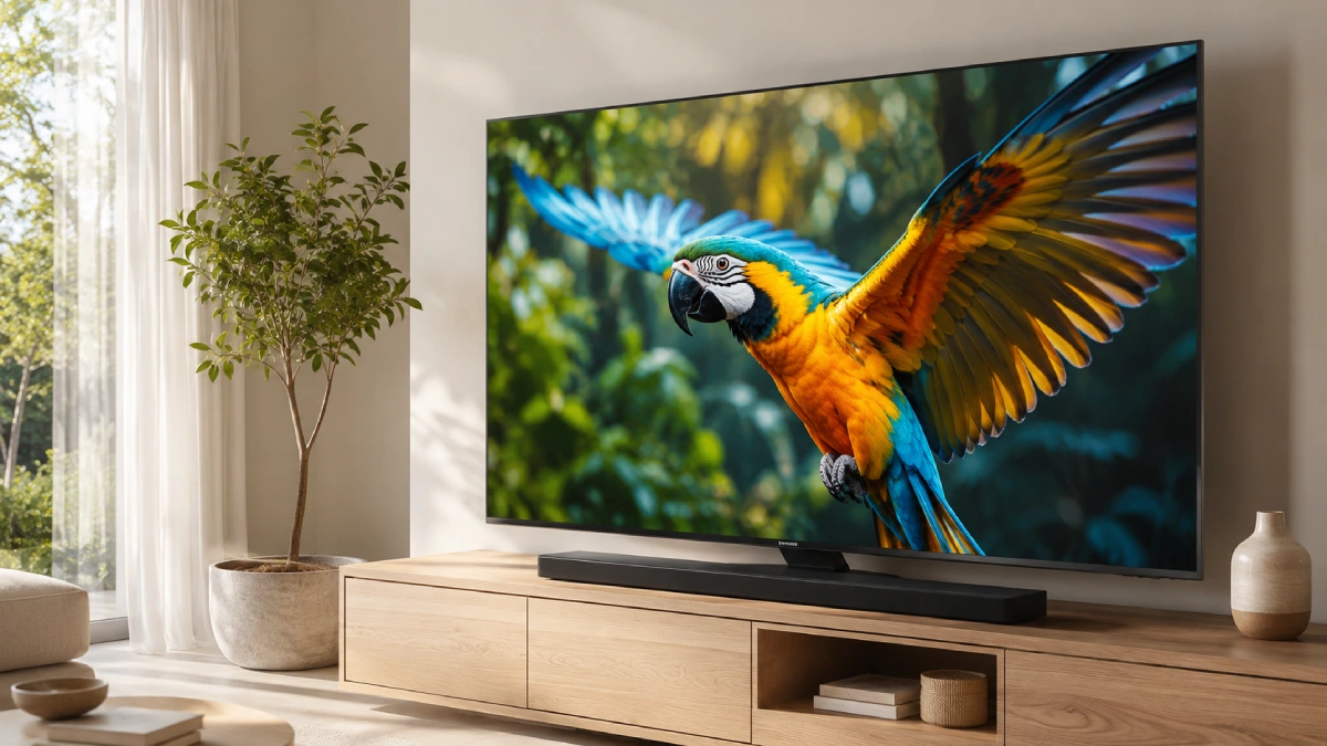 Televizor Samsung Neo QLED QN85D într-o sufragerie luminoasă