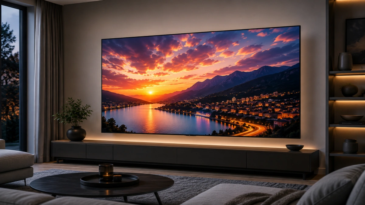 Televizor modern într-o cameră de zi, ilustrând gama TCL de la LED la Mini LED