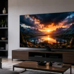 Televizor Mini LED cu ecran HDR de contrast puternic, într-un living modern