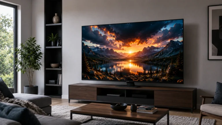 Televizor Mini LED cu ecran HDR de contrast puternic, într-un living modern