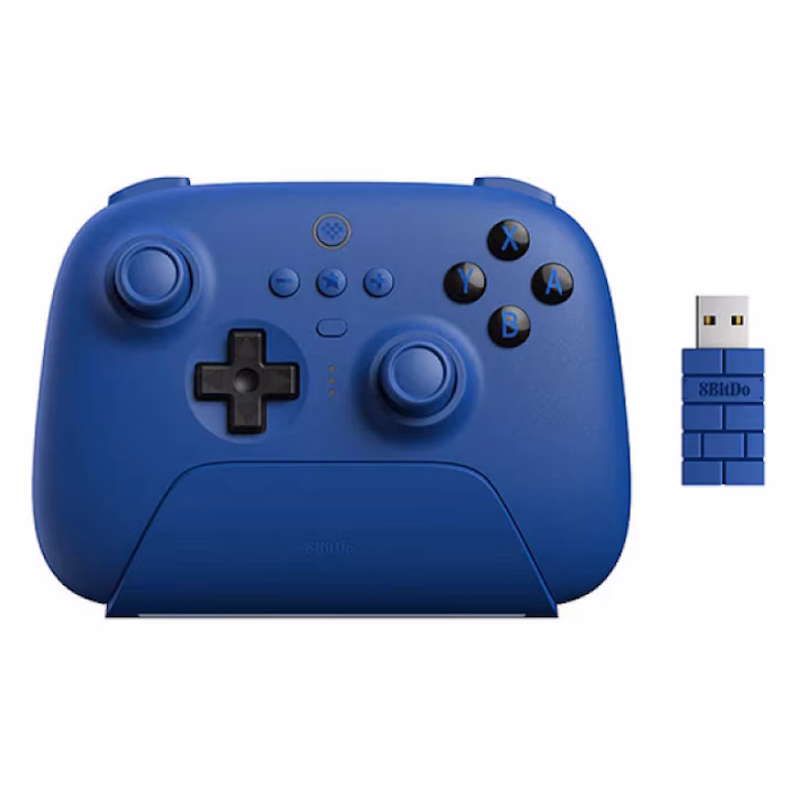 Gamepad 8BitDo Ultimate Bluetooth Wireless albastru cu dock de încărcare și adaptor USB