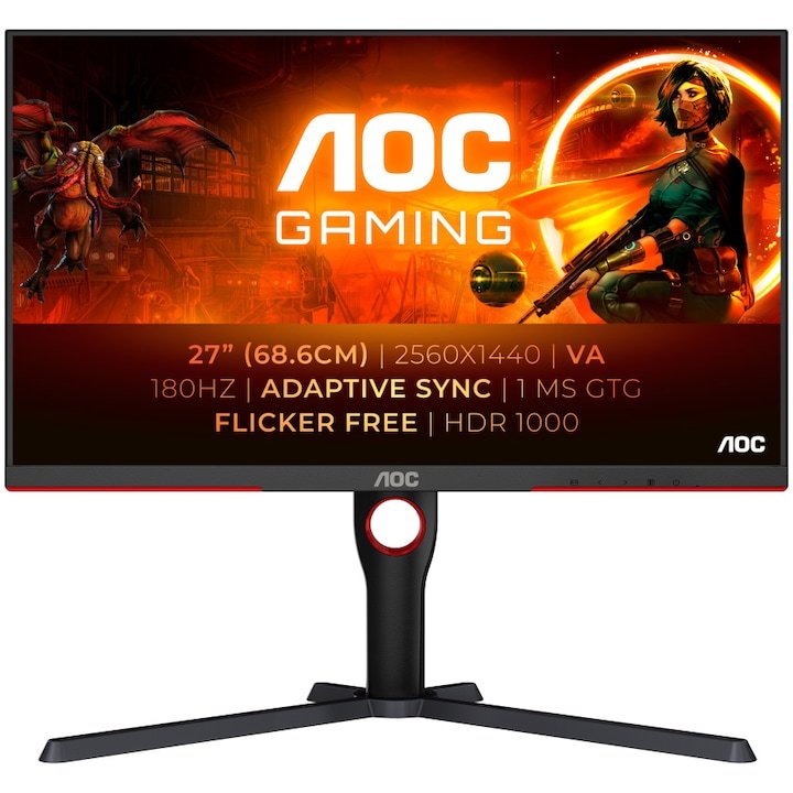 Monitor gaming AOC Q27G3XMN/BK de 27 inch, QHD, Mini LED, 180Hz