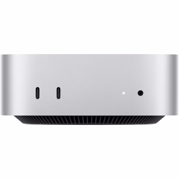 Apple Mac mini cu procesor M4, 24 GB memorie și SSD de 512 GB, carcasă argintie compactă