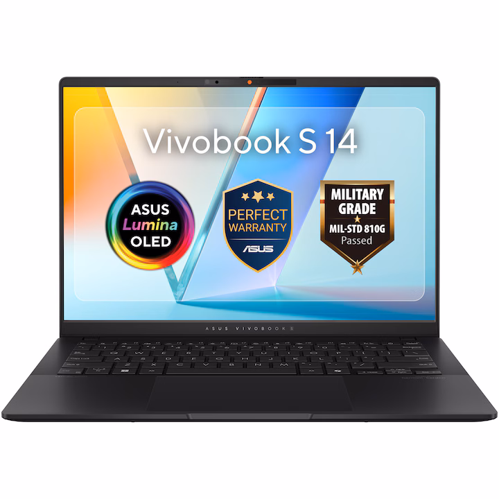 Laptop ASUS Vivobook S14 M3407KA cu ecran OLED de 14 inch, AMD Ryzen AI 5 330, 16 GB DDR5 și SSD de 512 GB