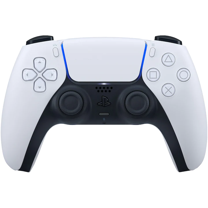 Controller Wireless PlayStation 5 DualSense V2 alb, vedere frontală pe fundal alb