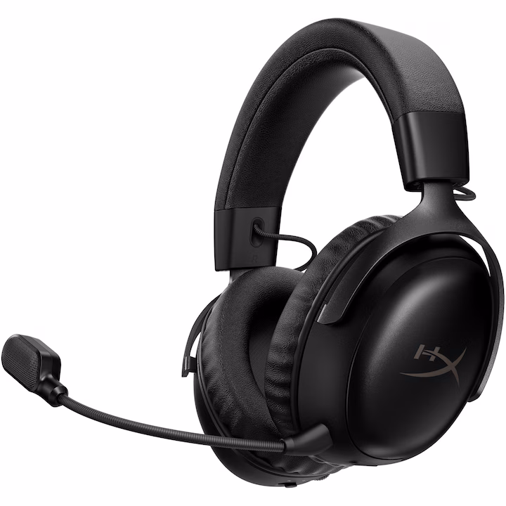 Căști gaming wireless HyperX Cloud III S negre, cu microfon detașabil