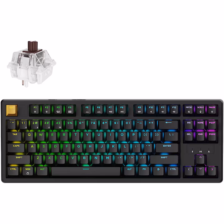 Tastatură mecanică wireless Keychron J4 QMK neagră cu switch-uri Super Red și iluminare RGB