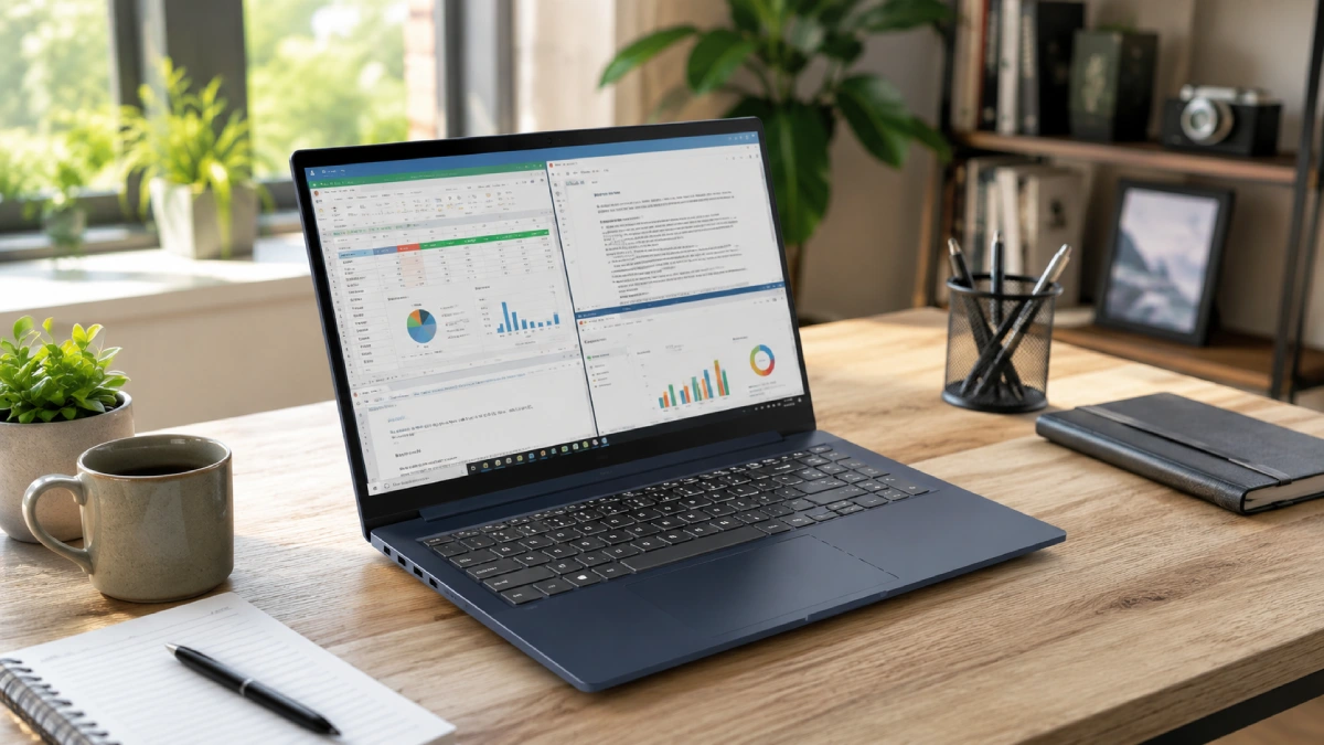 Lenovo IdeaPad Slim 3 16IRH10 pe un birou luminos, folosit pentru lucru și multitasking