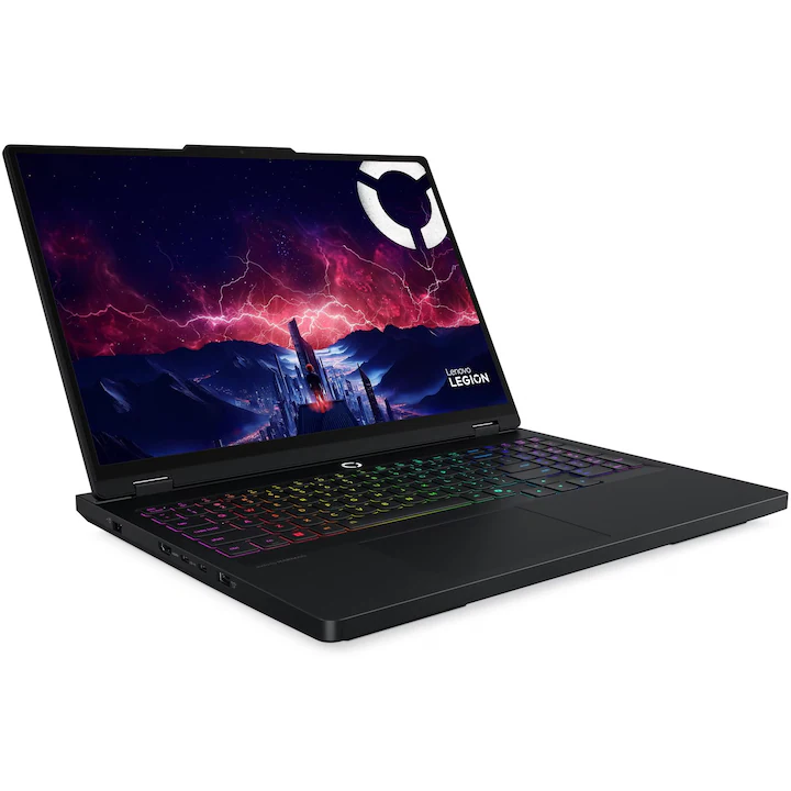 Laptop gaming Lenovo Legion Pro 5 16AFR10 negru, cu ecran OLED de 16 inci și tastatură iluminată RGB