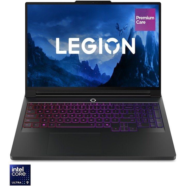 Laptop gaming Lenovo Legion Pro 7 16IAX10H negru, cu ecran OLED de 16 inci și tastatură iluminată RGB