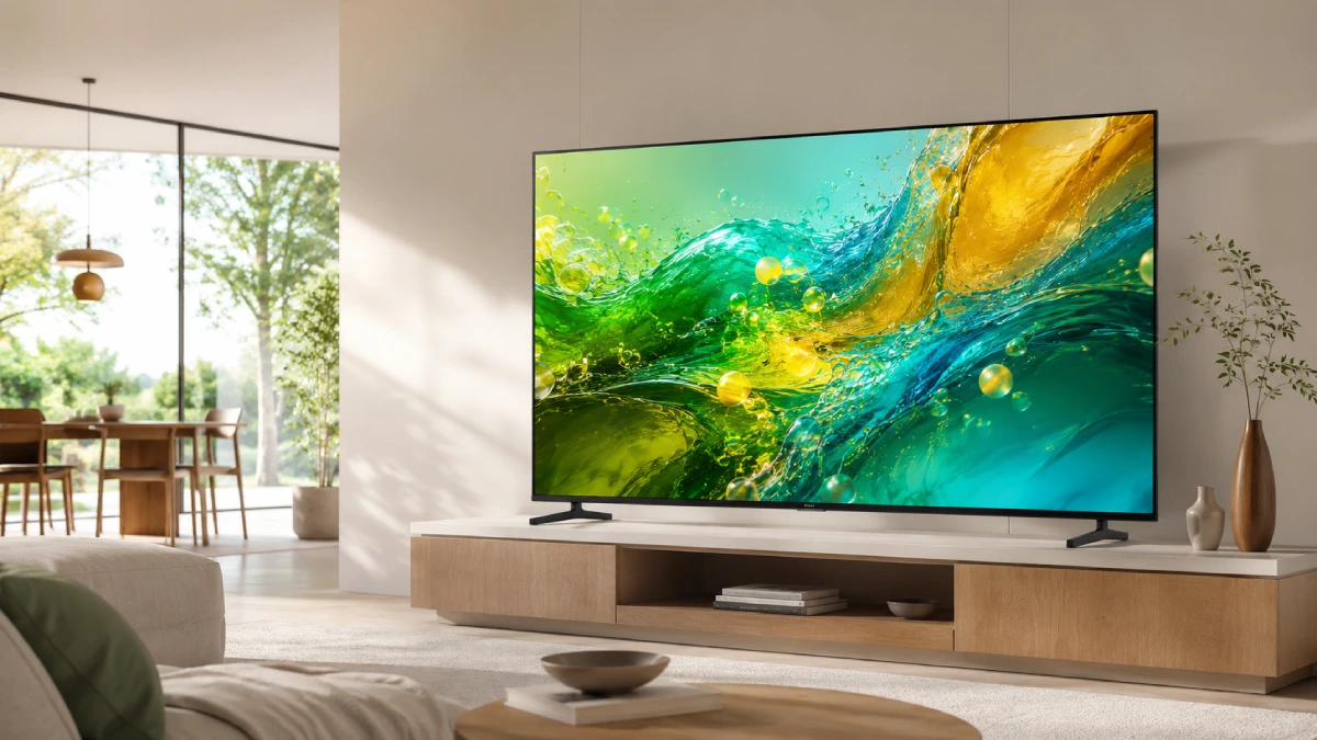 Televizor LG QNED evo 55QNED85A3C de 139 cm într-un living luminos