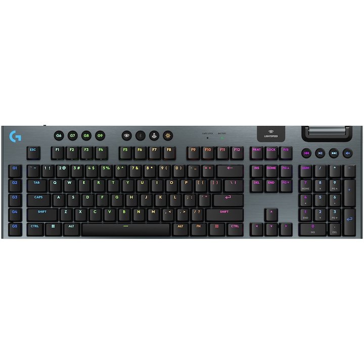 Tastatură gaming wireless Logitech G915 X LIGHTSPEED, neagră, low-profile, cu switch-uri lineare