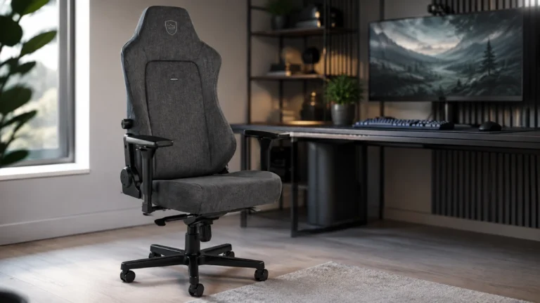 Scaun gaming Noblechairs HERO TX gri într-un birou modern