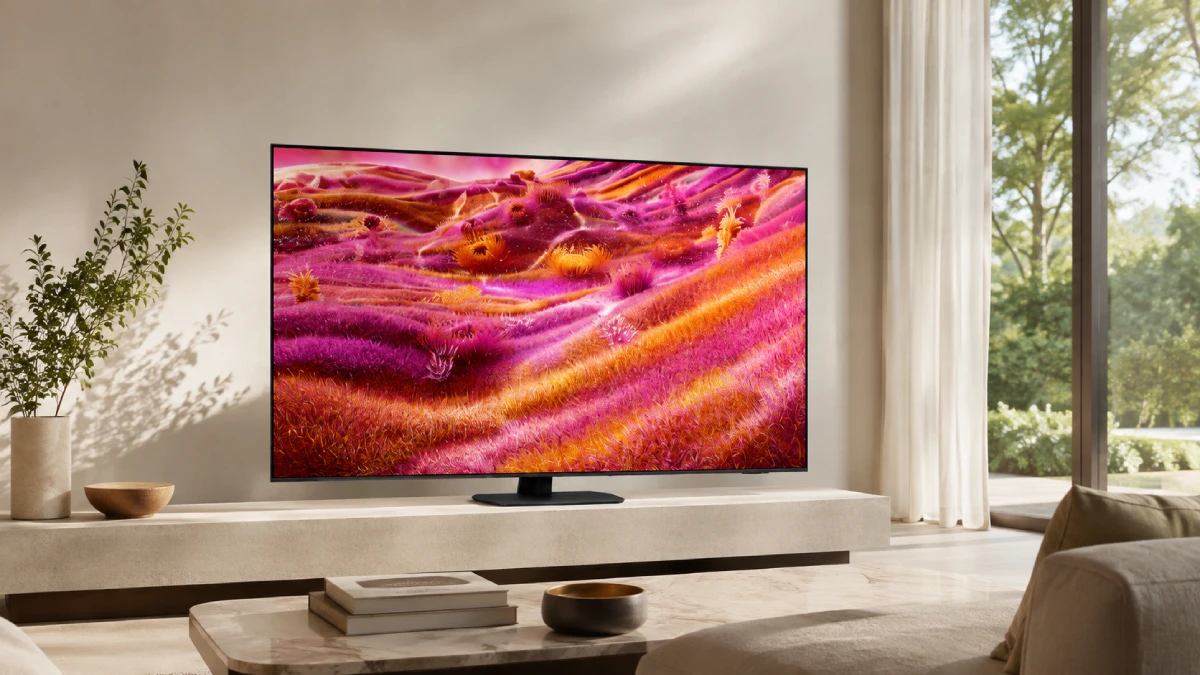 Televizor Samsung Neo QLED 55QN90F de 138 cm într-un living luminos