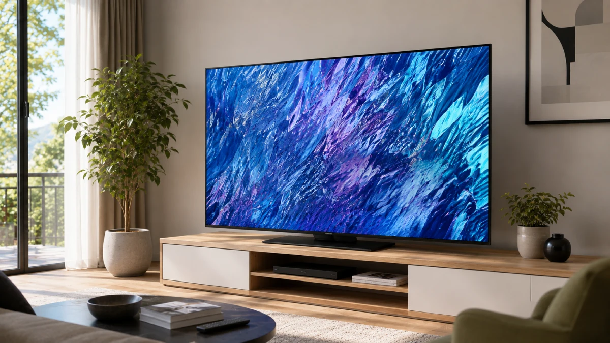 Televizor Samsung Neo QLED Mini LED 75QN85F de 189 cm într-un living luminos
