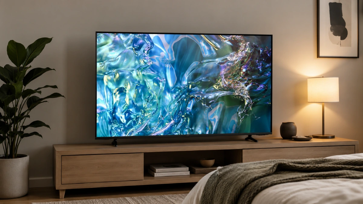 Televizor Samsung QLED 43Q60D de 43 inch într-un dormitor modern