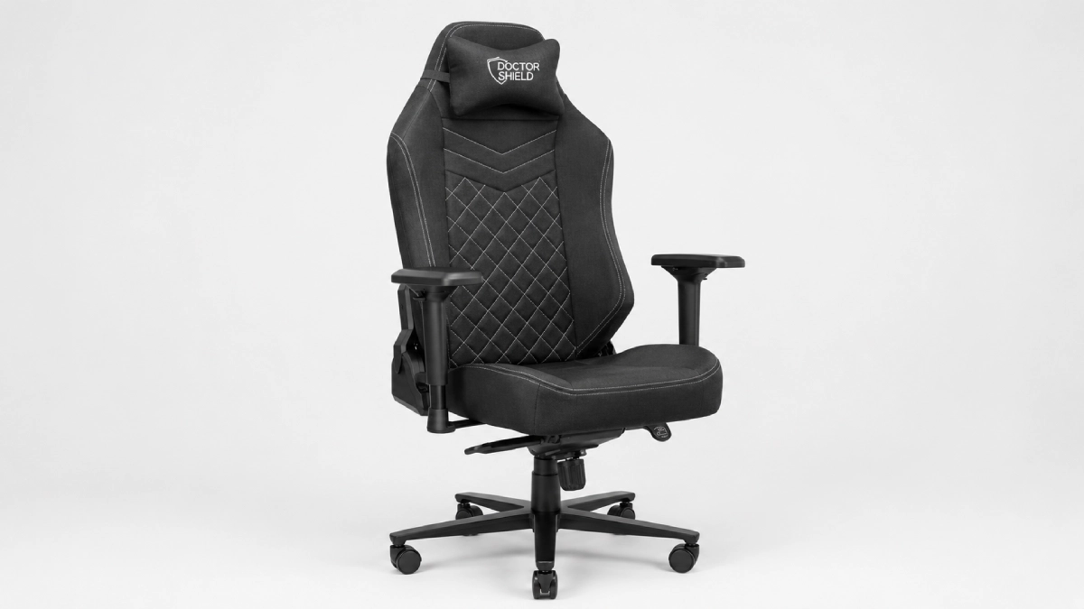 Scaun gaming Dr.Shield Capsule XXL, negru, cu tapițerie textilă, pernă pentru cap și bază cu roți