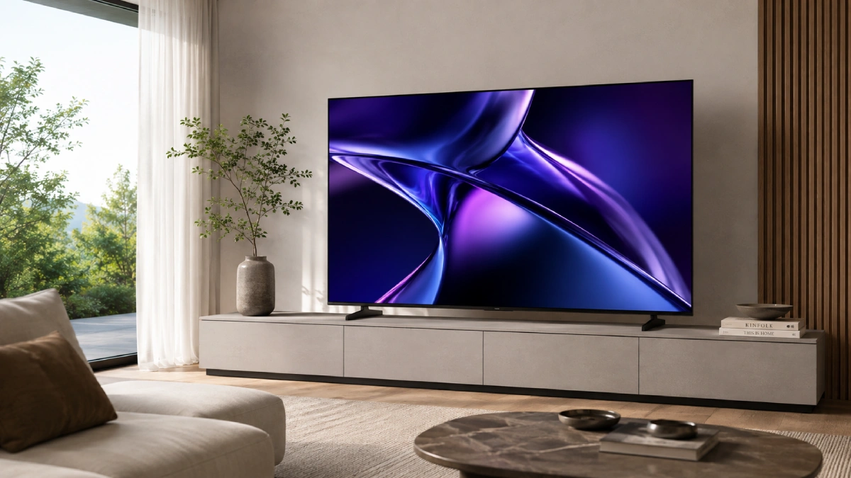 Televizor Sony BRAVIA 8 II amplasat într-un living modern și luminos, cu design subțire și ecran mare