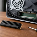 SSD M.2 de 1TB cu radiator montat în slotul de extensie al unei console PS5