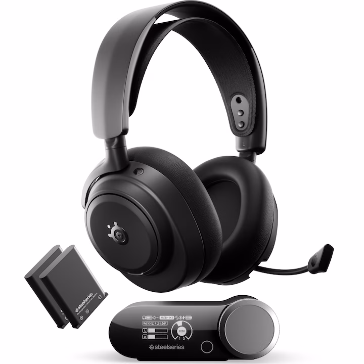 Căști gaming SteelSeries Arctis Nova Pro OMNI S61721 negre, cu stație de bază și baterie