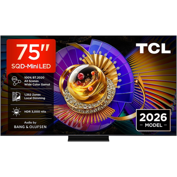 Televizor TCL SQD-MiniLED 75C7L de 189 cm, vedere frontală