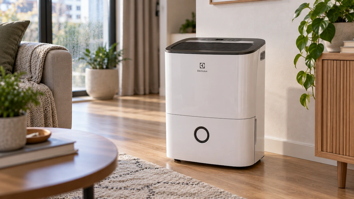 Dezumidificator Electrolux EXD20DN4W amplasat într-un living contemporan