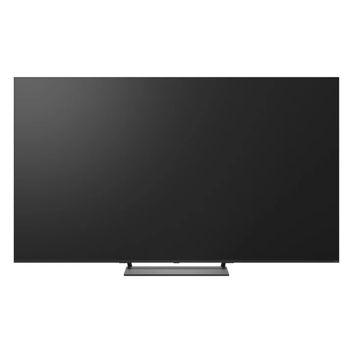 Televizor LG QNED evo 75QNED93B6A de 189 cm (75 inch), văzut din față, cu ecranul stins, pe suportul central