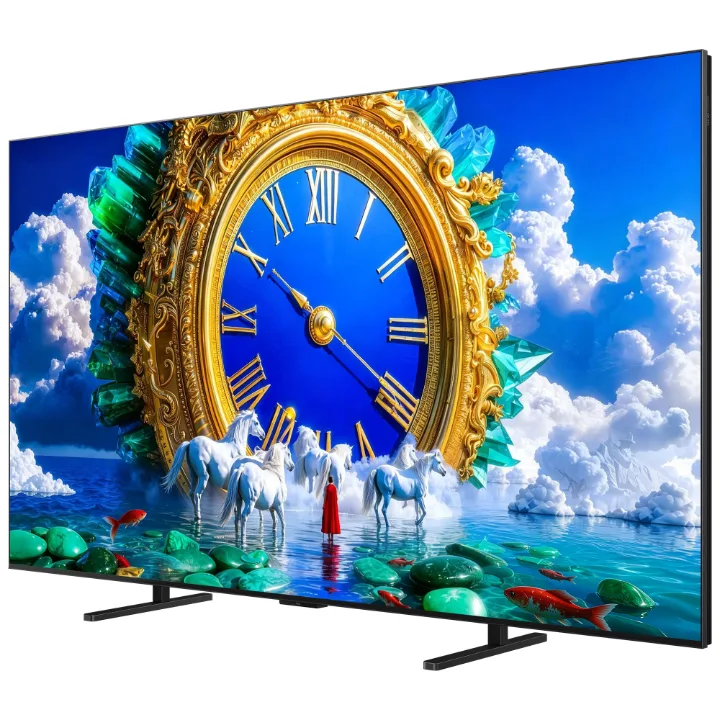 Televizor TCL QLED Art 55A400 de 139 cm, văzut din lateral, pe două picioare