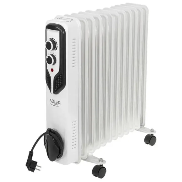 Calorifer electric cu ulei Adler AD7817, alb, cu 11 elementi, două butoane rotative și roți