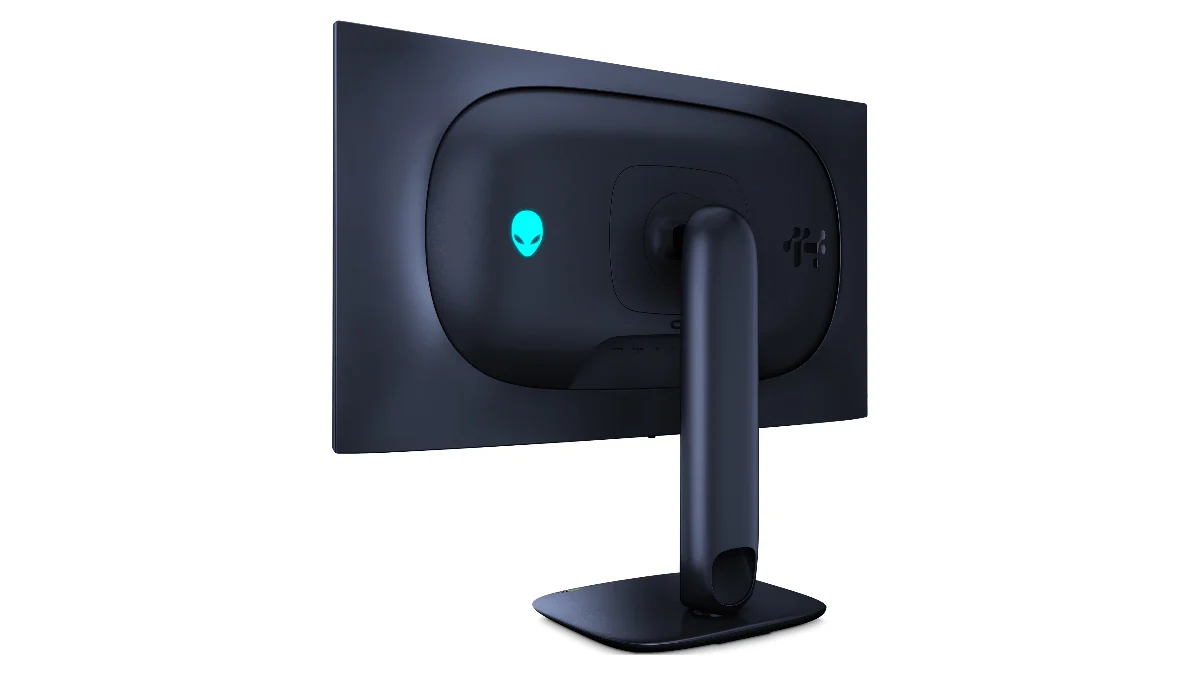 Spatele monitorului Alienware AW2725Q, cu suportul și logoul Alienware