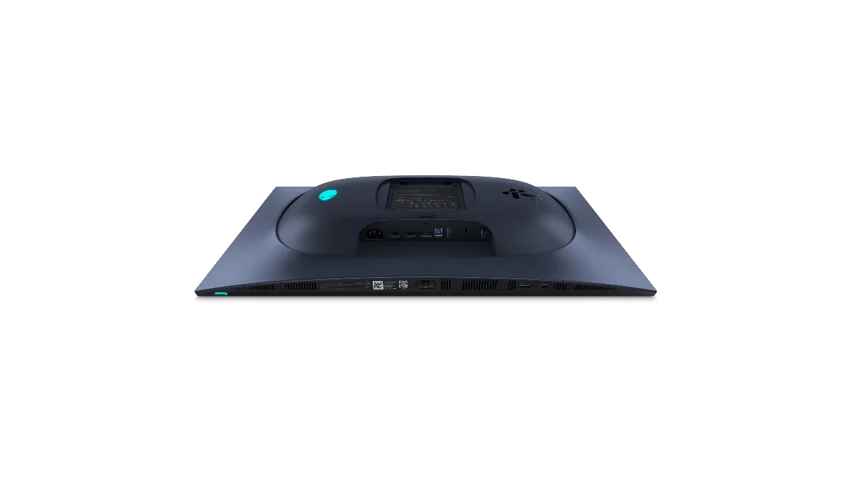 Monitorul Alienware AW2725Q văzut de sus, cu marginea superioară și spatele carcasei